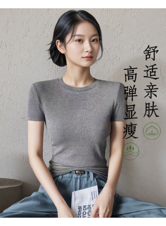 Your Sun Women'S Regular Shoulder T-Shirt, Short Sleeve Slimming And Belly-Covering Solid Color Versatile Basic Round Neck Tee, Casual Comfortable Top - Image 1