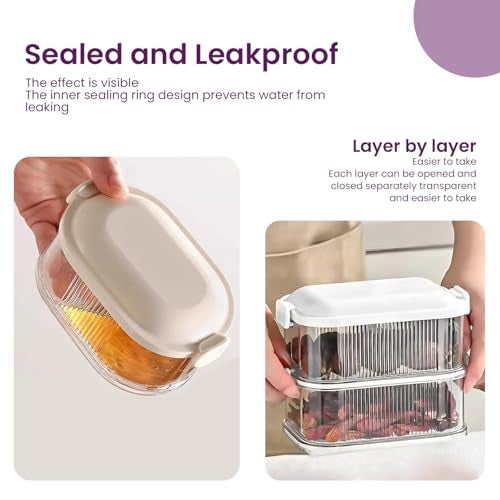 DecorTwist Plastic Airtight Containers for Condiments | 2-layer Storage Box Spice Containers for Kitchen | Leak Proof Condiment Jars with Lids for Masala, Fruit, Snack and Spice (14 x 9 x 11cm) White - Image 4
