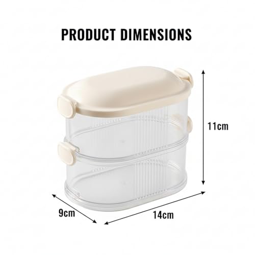 DecorTwist Plastic Airtight Containers for Condiments | 2-layer Storage Box Spice Containers for Kitchen | Leak Proof Condiment Jars with Lids for Masala, Fruit, Snack and Spice (14 x 9 x 11cm) White - Image 2