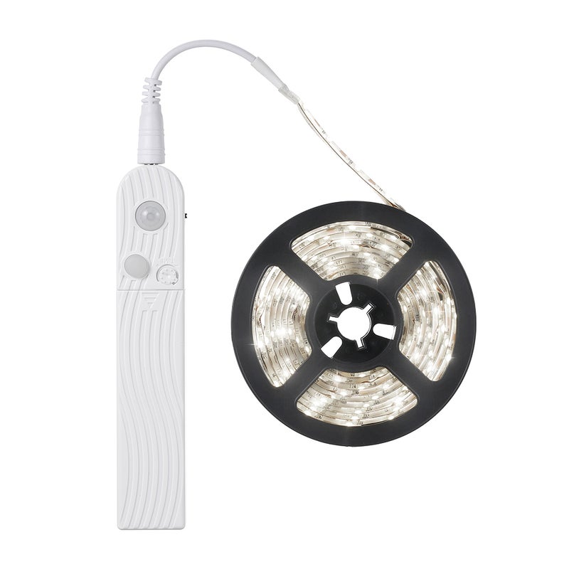 مصباح شريطي LED بطاقة 180 ليد بطولة 3 أمتار وطاقة 2.3 واط وضغط تيار 5-6 فولت لخزائن ومطابخ - يعمل ببطاريات نوع AAA - تصميم بمخرج شحن USB - مستشعر حركة PIR بتقنية الاستشعار بالأشعة تحت الحمراء البشرية - تحكم ضوئي حساس - 3 أوضاع إضاءة مختلفة مع تأثيرات قابلة للتعديل - تأخير قابل للتخصيص - مقاومة للماء بنظام IP65 - محمول للاستخدام في أرفف الملابس والخزائن والمطابخ - Image 1
