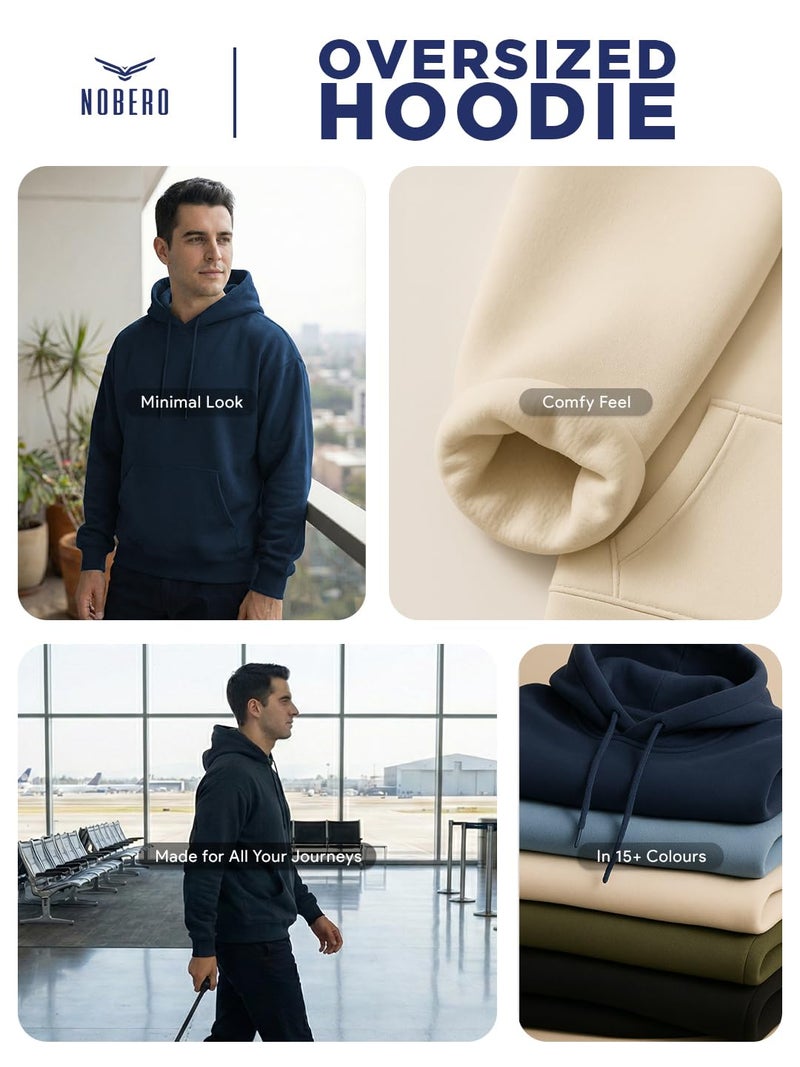 NOBERO Men's Cotton Blend Neck Hooded Oversized Fit Sweatshirt (1M-TWHO-R0041_Navy Blue_Small) - Image 5