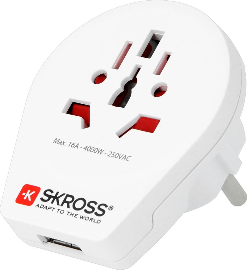 Skross Pro-World & USB Travel Adaptor, White - Image 3