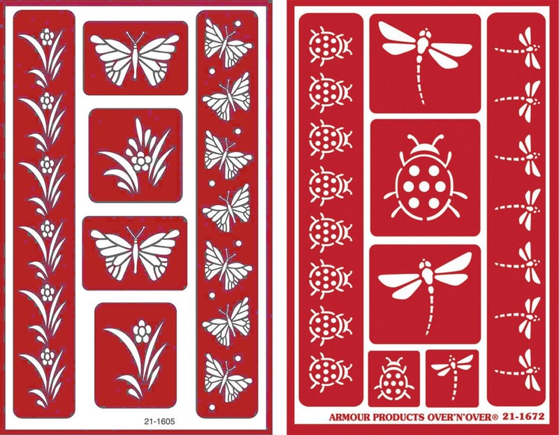 Over n Over Reusable SelfStick Etching Stencil for Glass or Stamping  Bundle of Two Sets  Butterflies  Garden Friends