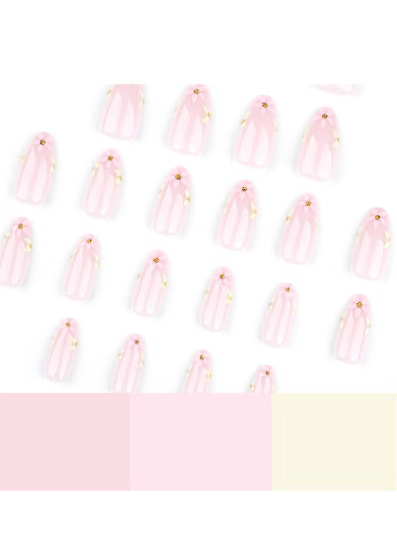 Gecomo Press On Nails 24pcs,Spring And Summer Fresh And Gentle Flower Nail Art, Fake Nails Suitable For Short Almond Shape, Exquisite Flower Patterns That Showcase Elegance And Freshness,Comfortable And Easy To Wear, Revitalizing Your Fingertips With Life And Vitality.Fake Acrylic Nails With Glue Kit. - Image 2