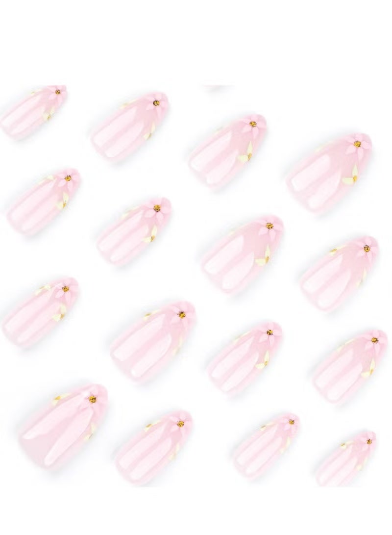 Gecomo Press On Nails 24pcs,Spring And Summer Fresh And Gentle Flower Nail Art, Fake Nails Suitable For Short Almond Shape, Exquisite Flower Patterns That Showcase Elegance And Freshness,Comfortable And Easy To Wear, Revitalizing Your Fingertips With Life And Vitality.Fake Acrylic Nails With Glue Kit. - Image 3