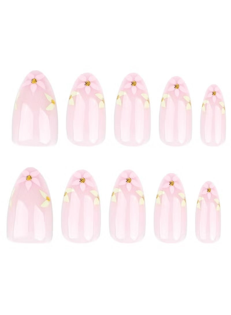 Gecomo Press On Nails 24pcs,Spring And Summer Fresh And Gentle Flower Nail Art, Fake Nails Suitable For Short Almond Shape, Exquisite Flower Patterns That Showcase Elegance And Freshness,Comfortable And Easy To Wear, Revitalizing Your Fingertips With Life And Vitality.Fake Acrylic Nails With Glue Kit. - Image 4