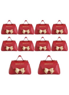 Excefore 10 Pcs Leather Bowknot Candy Gift Bags Reusable Lightweight Wedding Candy Boxes Creative Baby Showers Bag Foldable Birthday Party Favor Bag (Red)  - Image 1