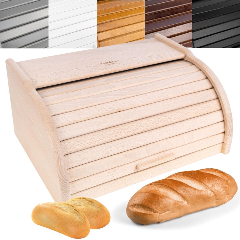 Creative Home Wooden Bread Bin Unpainted  38 x 285 x 175 cm  1 cm  Natural Beech Wood  Bread Box Container with RollTop Lid  Wooden Kitchen Storage box