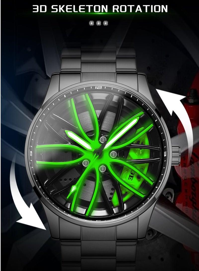 LIGE Men's Creative Rotatable Car Wheel Rim Design Watch Dial Waterproof Sports Quartz Watches Luxury Metal Strap Silver  - Image 5