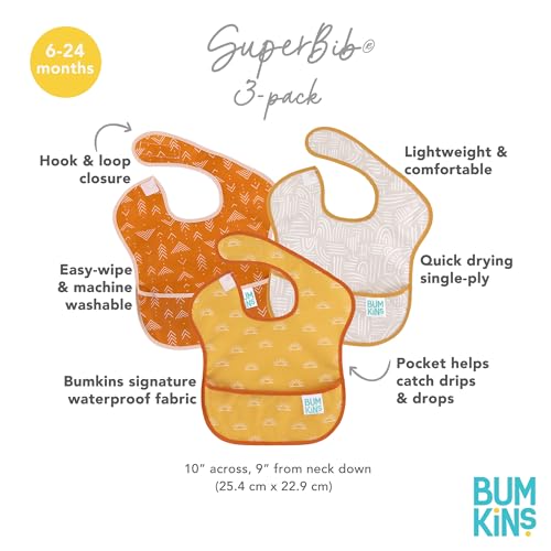 Bumkins Bibs, for Baby Girl or Boy, Infant 3-9 Months, Essential Must Have for Eating, Feeding, Baby Led Weaning Supplies, Mess Saving Waterproof Soft Fabric, Starter Bib 2-pk Desert Boho - Image 5