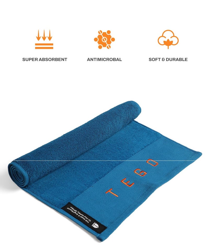TEGO Cotton 600 Performance Sports Towel (16 x 30 Inches) - Gym, Work Out, Fitness Towel - Blue-O - 1 Piece - Image 3