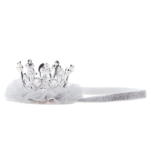 Nishine Princess Toddler Girls Crown Tiaras Baby Elastic Birthday Party Crown Headband Photo Props Gift (Pearl&Silver) - Image 1