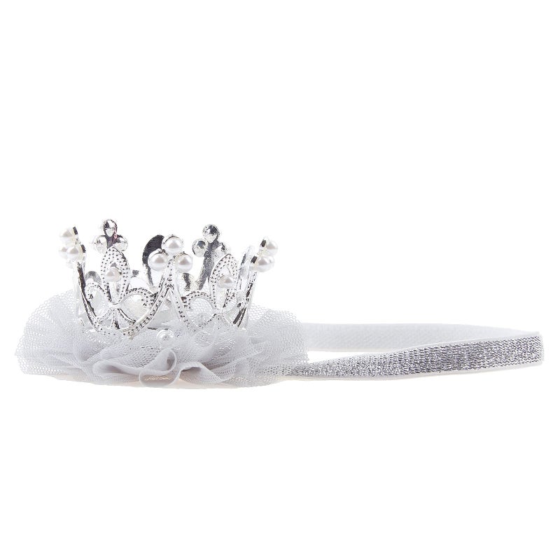 Nishine Princess Toddler Girls Crown Tiaras Baby Elastic Birthday Party Crown Headband Photo Props Gift (Pearl&Silver) - Image 2