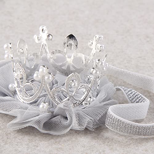 Nishine Princess Toddler Girls Crown Tiaras Baby Elastic Birthday Party Crown Headband Photo Props Gift (Pearl&Silver) - Image 3