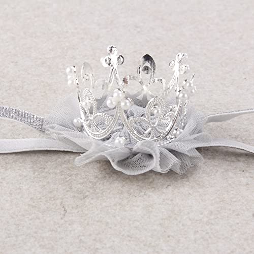 Nishine Princess Toddler Girls Crown Tiaras Baby Elastic Birthday Party Crown Headband Photo Props Gift (Pearl&Silver) - Image 5