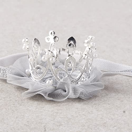 Nishine Princess Toddler Girls Crown Tiaras Baby Elastic Birthday Party Crown Headband Photo Props Gift (Pearl&Silver) - Image 4
