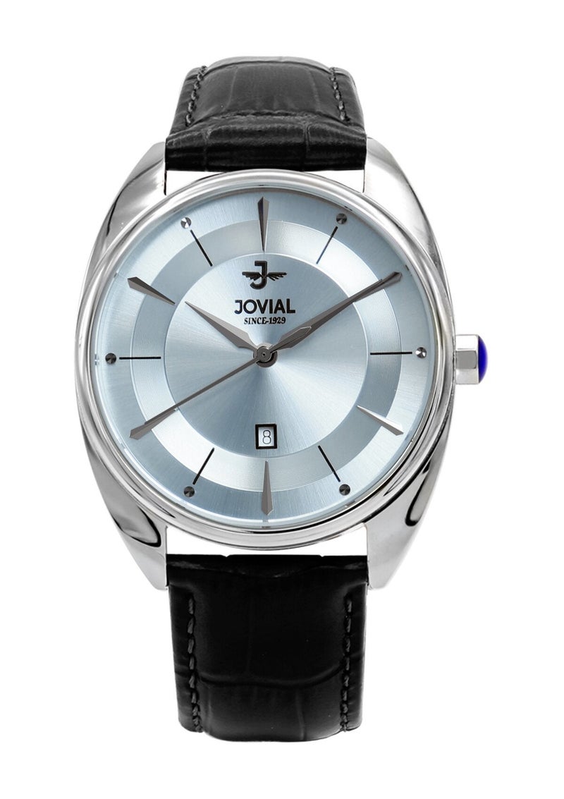 JOVIAL 5221 GSLQ 14 E Men's Watch, Blue Dial, Quartz, Date Display, Leather strap,40mm - Image 1