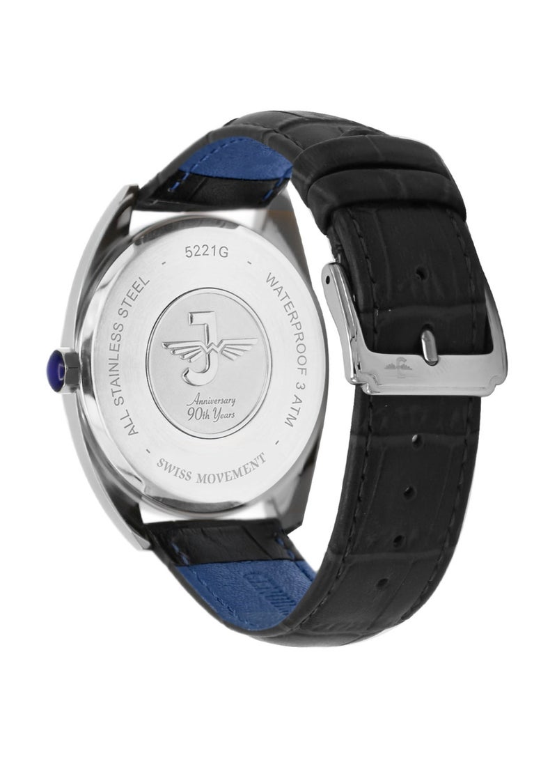 JOVIAL 5221 GSLQ 14 E Men's Watch, Blue Dial, Quartz, Date Display, Leather strap,40mm - Image 3