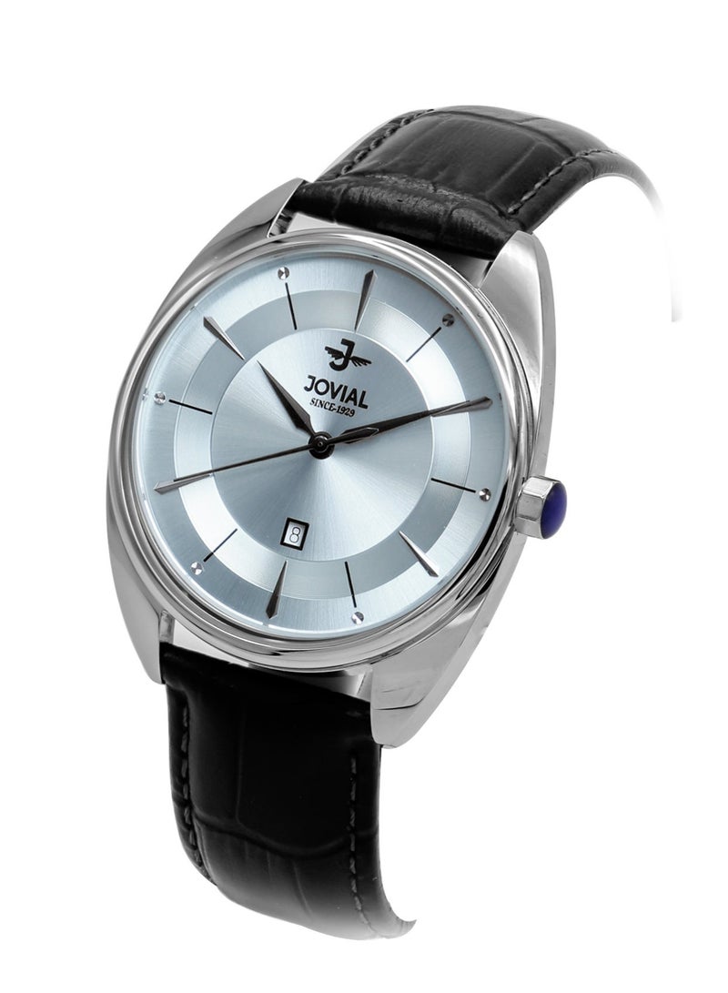 JOVIAL 5221 GSLQ 14 E Men's Watch, Blue Dial, Quartz, Date Display, Leather strap,40mm - Image 2
