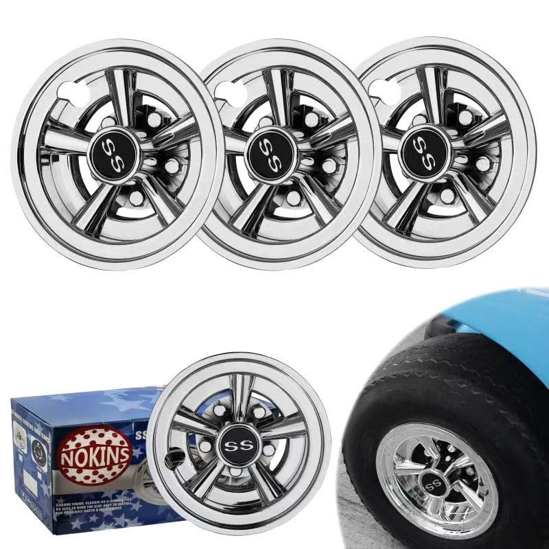 NOKINS Golf Cart SS Wheel Covers Hubcaps, 8 Inch Chrome Golf Cart Hub Caps Snap-on Installation (Set of 4), Fits EZGO Yamaha Club Car - Image 1