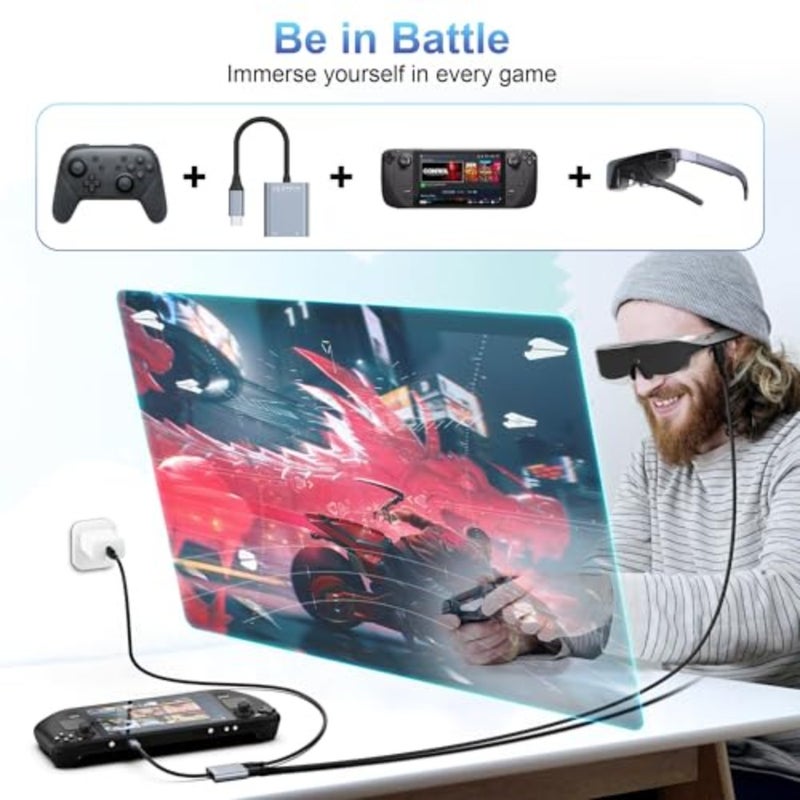 محول نظارات USB-C إلى AR لبث الألعاب: هيكل من الألومنيوم، أسود، شحن PD بقوة 100 وات + مخرج فيديو للتبديل، سطح البخار، ROG Ally، iPhone 15، Rayneo، Rokid، Xreal - Image 2