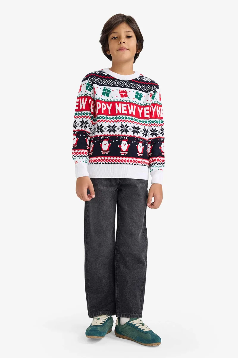 ديفاكتو Boy Christmas Themed Regular Fit Knit Pullover