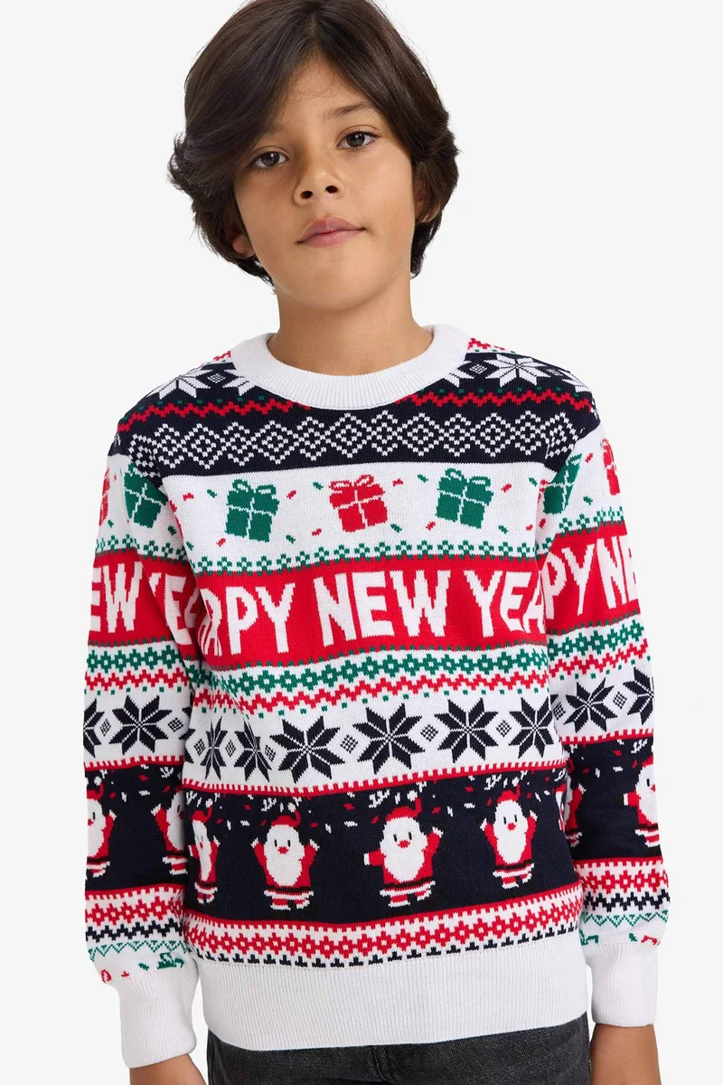 ديفاكتو Boy Christmas Themed Regular Fit Knit Pullover