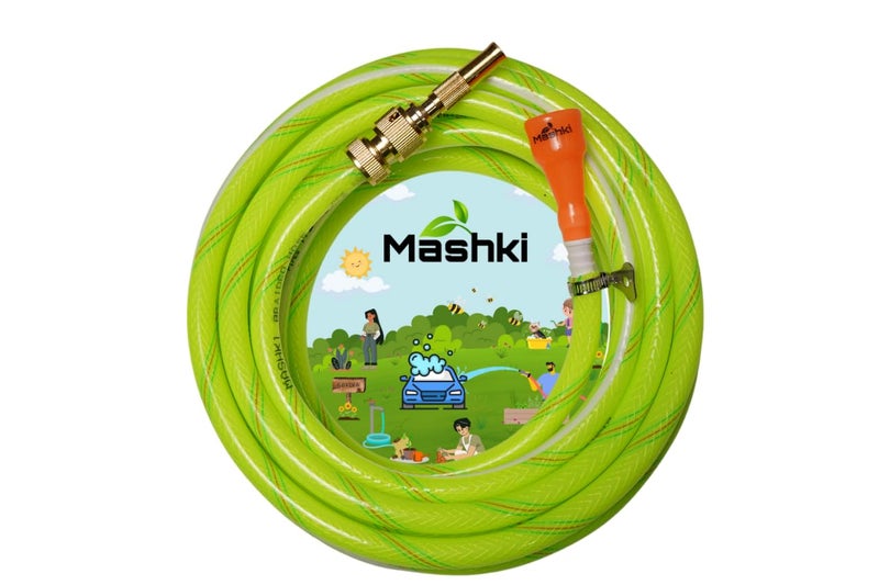 Mashki 1/2 Inch 3-Layered Braided Water Pipe With Metal Water Sprayer For Gardening, Car Washing, Home Use Floor Clean Etc (30 Meter (100 Feet)) - Image 1