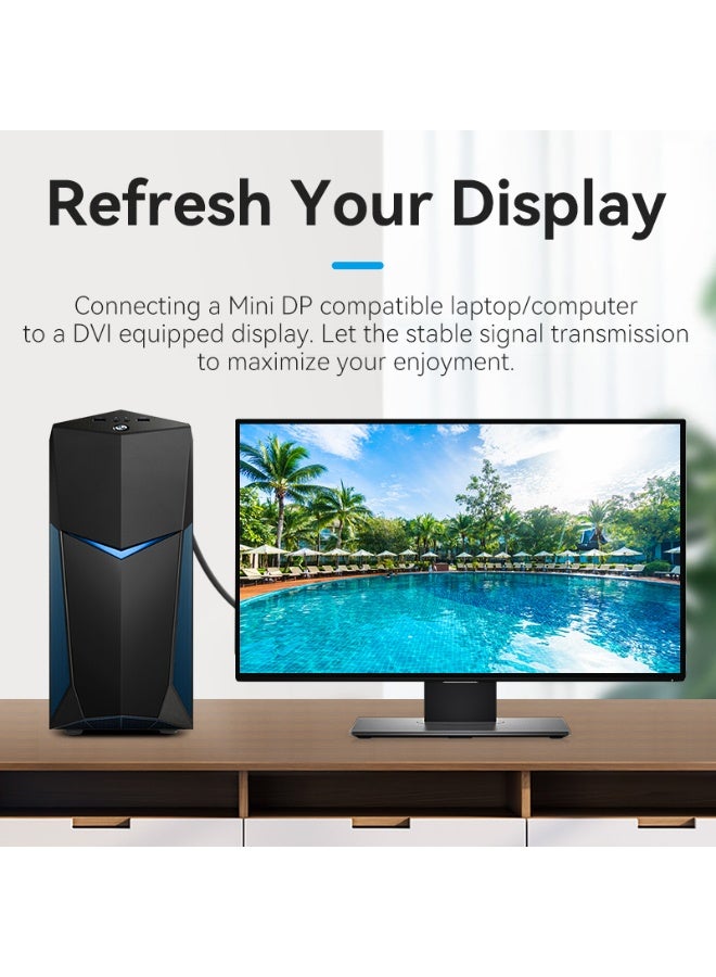 VENTION Mini DP Male to DVI-D(24+1) Male HD Cable 1M Black Model# HFFBF - Image 3