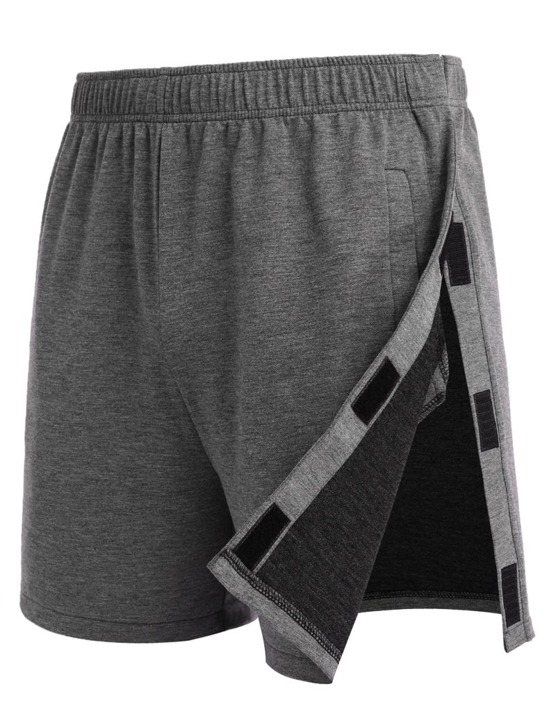 Deyeek Snap Tear Away Shorts for Men Post Knee Surgery Recovery After Hip Replacement Shorts Zipper Catheter Surgical Pants Dark Grey - Image 1