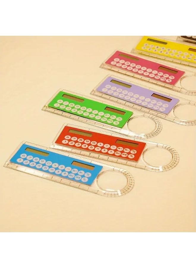 Black Ultra Thin Mini Ruler With Solar Calculator And Magnifying Glass - Image 2