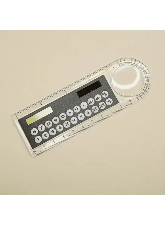 Black Ultra Thin Mini Ruler With Solar Calculator And Magnifying Glass - Image 1