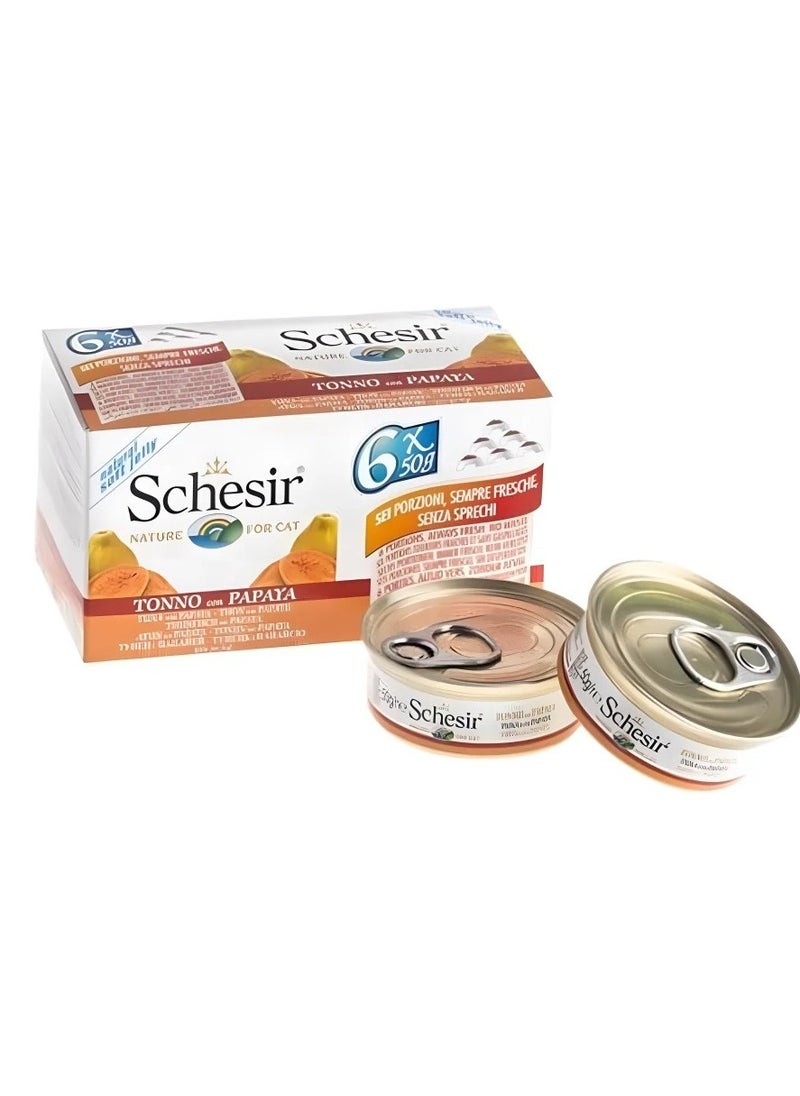Schesir Cat Adult Wet Food Tuna With Papaya in Jelly Flavor - 6x50g - Natural Wet Cat Food 