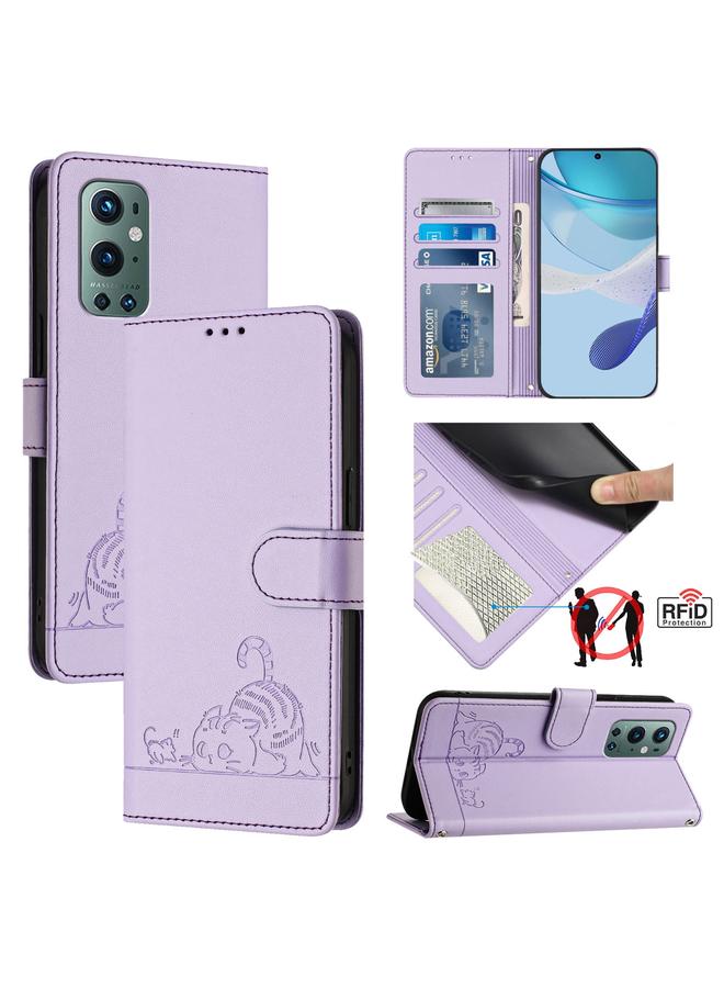 اس-توب جراب لهاتف OnePlus 9 Pro من الجلد المنقوش بنمط قطة وفأر بتقنية RFID مع حبل تعليق - Image 1