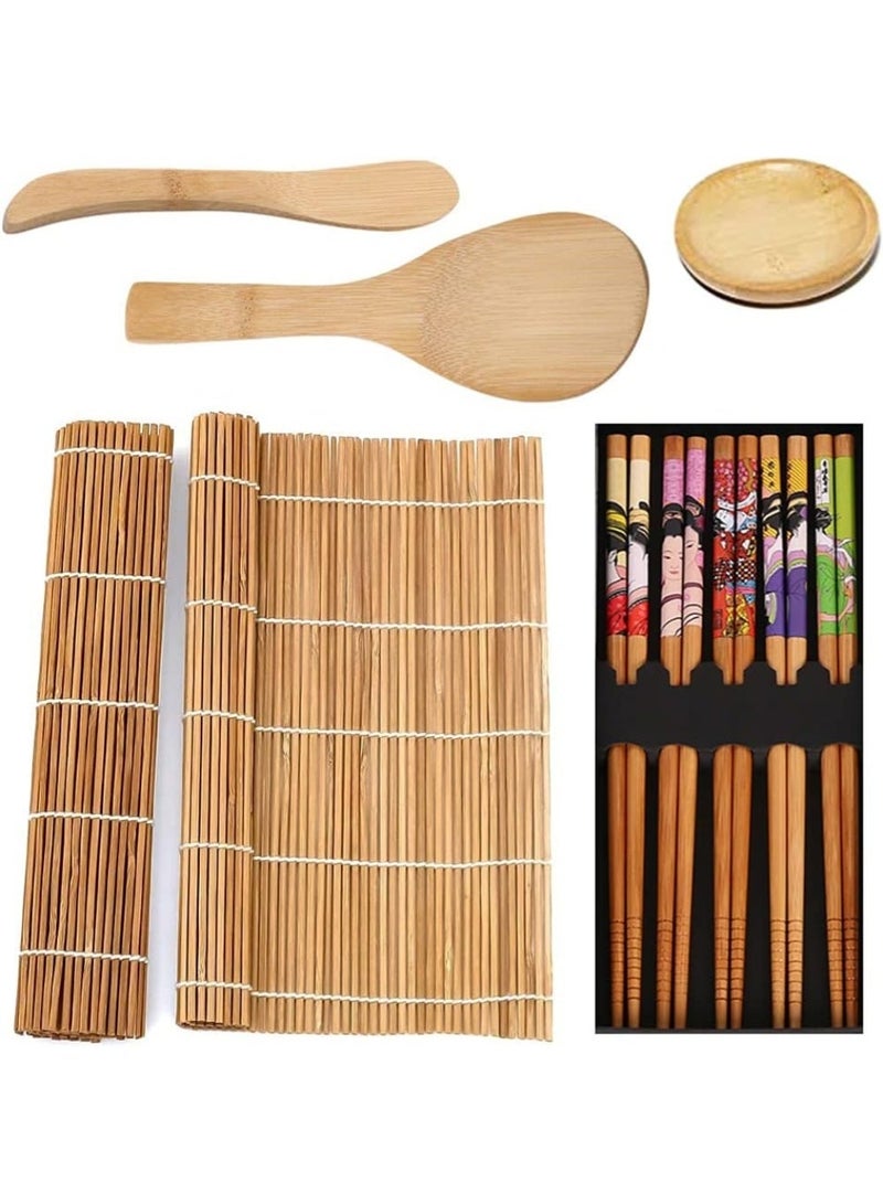 LIMOS Sushi Making Kit Set, 10 PCS Beginner Sushi Kit Including 2 Sushi Roller, 5 Pairs of Chopsticks,1 Paddle,1 Spreader, 1 Sause Dish Set for Sushi Lovers. - Image 1