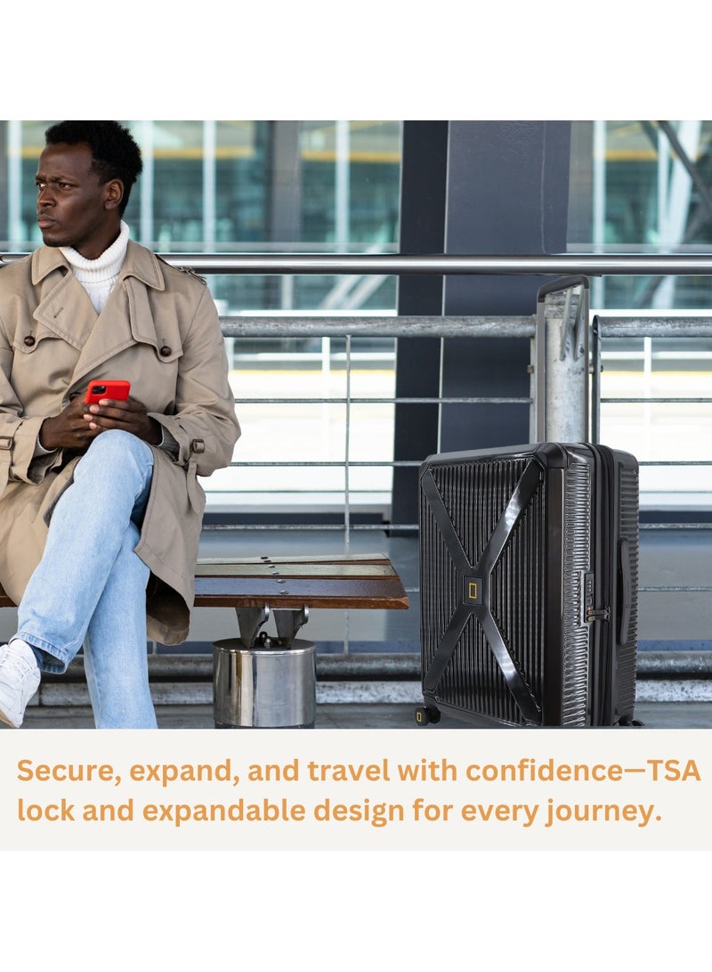 ناشيونال چيوغرافيك حقيبة سفر ناشيونال جيوغرافيك معدنية صلبة سوداء كبيرة بعجلات دوارة مزدوجة وقفل - Image 3