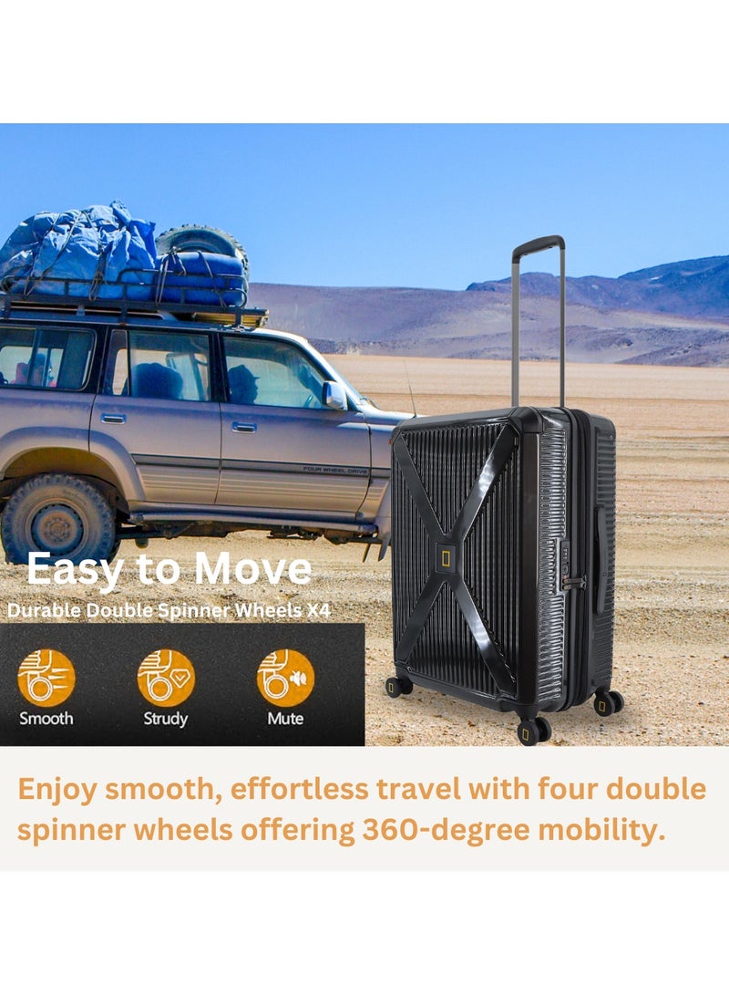 ناشيونال چيوغرافيك حقيبة سفر ناشيونال جيوغرافيك معدنية صلبة سوداء كبيرة بعجلات دوارة مزدوجة وقفل - Image 4