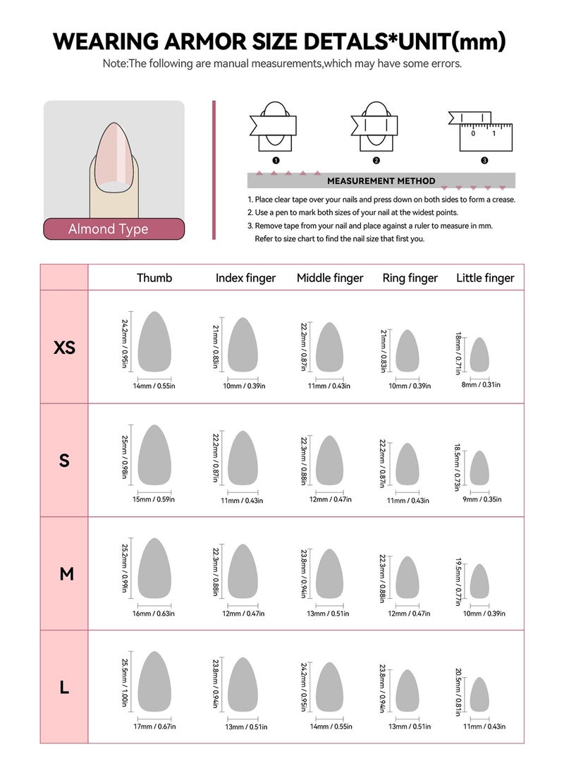 HUOYUAN JIA - 10 Pieces Handmade Press On Nails,Reusable and Removable Almond Shaped False Nails,Colorful French Style,Star,Peach Heart and Bow Design,Comes with A Rubbing Strip and A Piece of Jelly Glue for Fashionable Women's Holiday Gifts,False Nail Set - Image 1