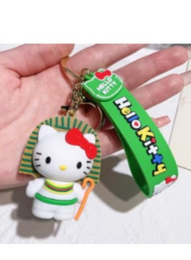 Hello Kitty Egyptian-Themed Hello Kitty 3D Keychain (Sphinx-Style Character Design with Green Wrist Strap)