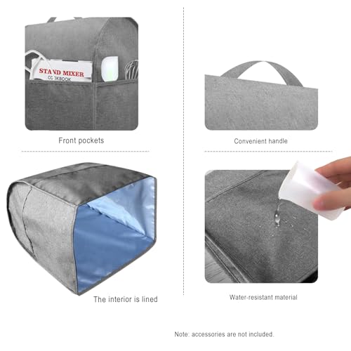 HOHUO Stand Mixer Dust-proof Cover for KitchenAid Mixer，Multi Pockets for Various Kitchen Appliance Accessories，Water-resistant，Easy Cleaning (Grey(New style), Fit for Bowl Lift 5-8 Quart) - Image 4