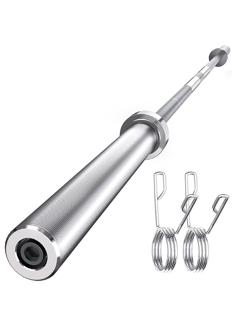 Spall Weight Lifting Barbell Bar 2 Inch With Spring Lock Collars Chrome, Anti-Slip Hand Grip, Solid Steel, Gym Equipment Bodybuilding Workout Fitness Training Heavy Duty Exercise - Image 1