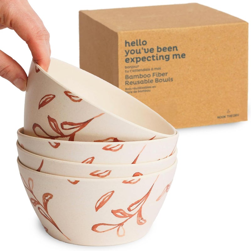 Nook Theory 4 Pack Bamboo Bowls V Shaped  22 Oz Kids Bowl Shatterproof FoodGrade Dishwasher Safe  Not Microwavable Bamboo Dishes Wildflower - Image 1