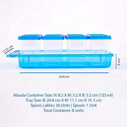 Gluman Plastic Masala Container Set With Organiser Tray And Spoon|Spice Organiser With Pre-Printed Sticker Labels|100% Food Grade|Dishwasher Safe|Freezer Safe|Microwave Safe|Reusable (Blue) - Image 5