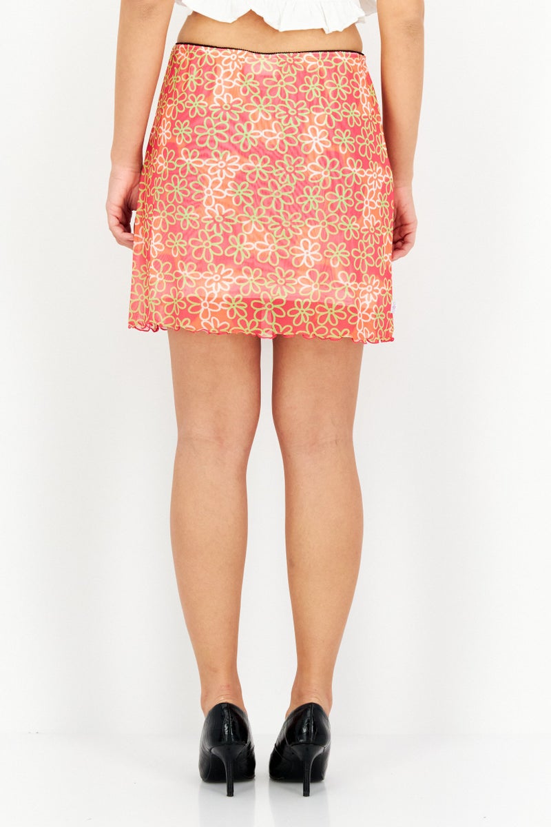 Misfit Women Regular Fit Floral Print Mini Skirt, Orange - Image 2