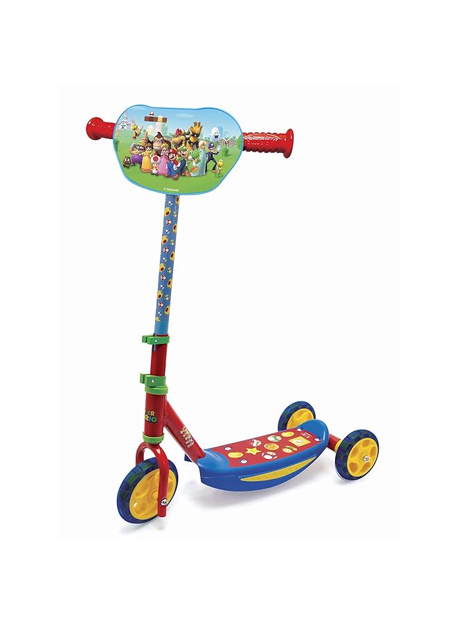 سموبي سكوتر سوبر ماريو بثلاث عجلات بتصميم للأطفال، ارتفاع قابل للتعديل، مناسب للاستخدام الداخلي والخارجي للأعمار من 3 سنوات فما فوق، لون أحمر - Image 1