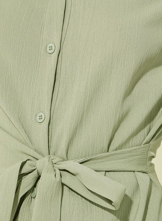 Take Two Solid Long Sleeve Collared Wrap Top