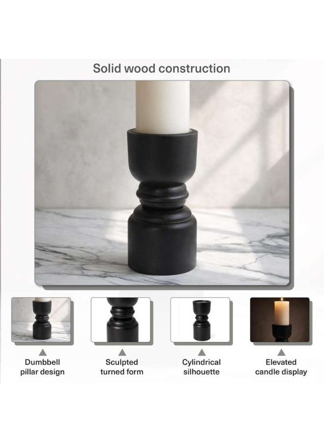 Pan Home Black Wood Pillar Candle Holder for Home Decor - Image 5
