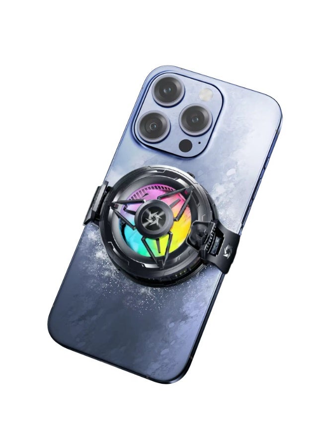 Magnetic Mobile Phone Cooler Iced Cooling Fan Ipad Semiconductor Radiator for Gaming Digital Display Temperature Portable Lightweight With RGB Light Powerful Quiet Silent Cooling Black  - Image 4