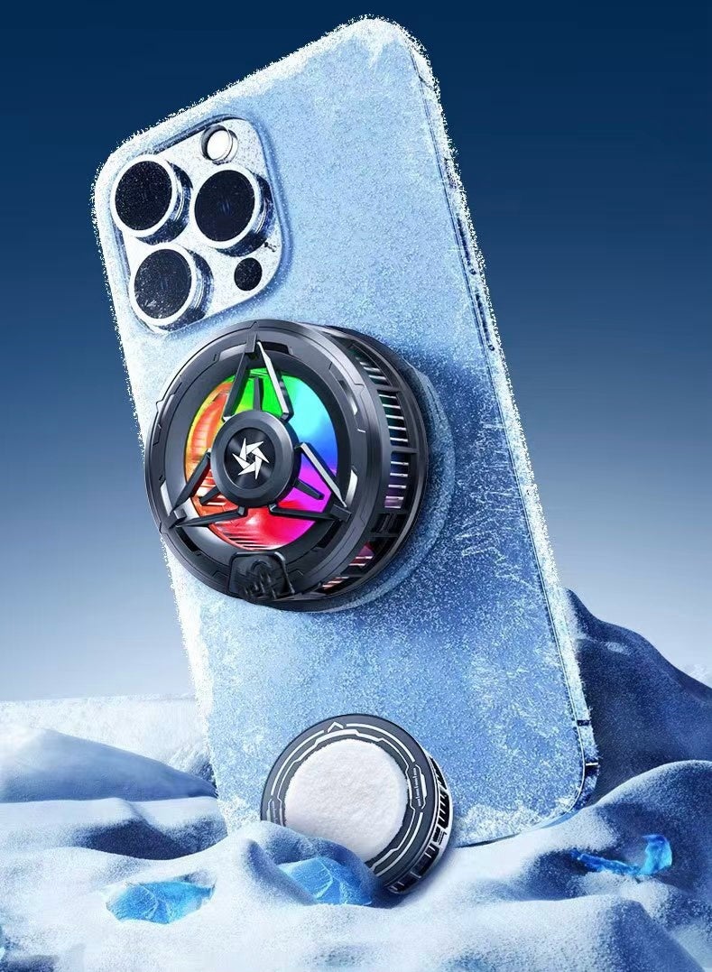 Magnetic Mobile Phone Cooler Iced Cooling Fan Ipad Semiconductor Radiator for Gaming Digital Display Temperature Portable Lightweight With RGB Light Powerful Quiet Silent Cooling Black  - Image 1