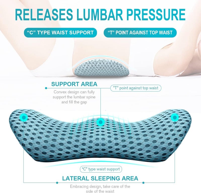 Panduo Lumbar Support Pillow - Memory Foam for Low Back Pain Relief, Ergonomic Streamline Car Seat, Office Chair, Recliner and Bed (Blue) - Image 2